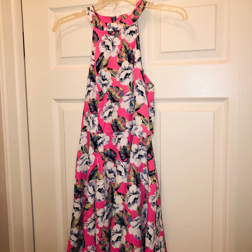Hollister bright pink floral skater dress. Size Medium.